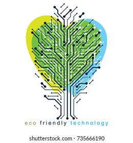 Vector illustration of tree in the shape of heart created with wireframe and lines connected as branches. Environment conservation theme.