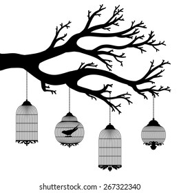 vector illustration of the tree silhouette with cages