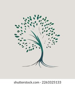 Vector illustration of tree silhouette with foliage and roots