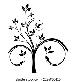 Vector Illustration Tree silhouette isolated on transparent background.Black tree.Abstract illustration silhouette of a young tree.Stylish black tree. Vector illustration.Decorative simple plant.