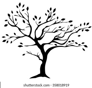 vector illustration of a tree silhouette with leaves isolated on white background