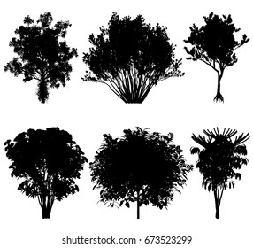 Vector illustration of tree silhouettes for architectural compositions with backgrounds