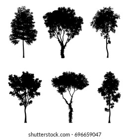 Vector Illustration Tree Silhouettes Architectural Compositions Stock ...