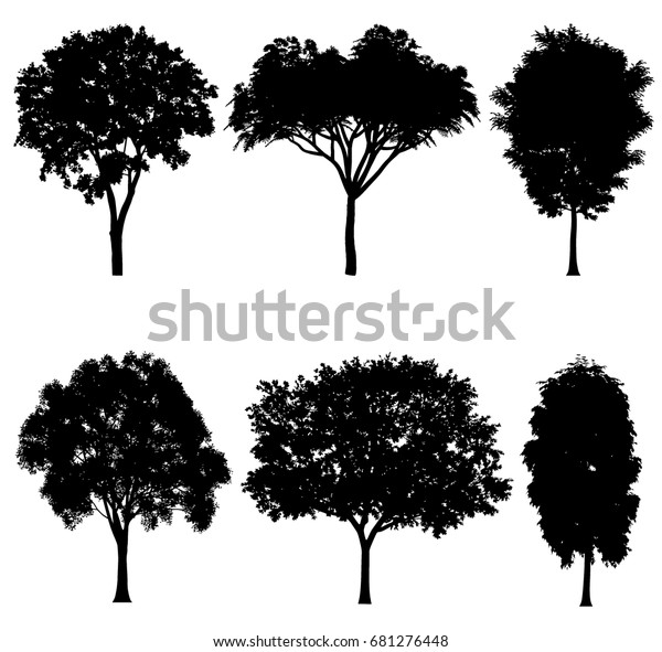 Vector Illustration Tree Silhouettes Architectural Compositions Stock ...