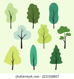 Vector illustration of a tree in a simple shape. Tree icon set. Isolate the background.
