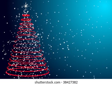 vector illustration with a tree and snowflakes as a christmas background