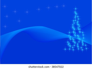 vector illustration with a tree and snowflakes as a Christmas background