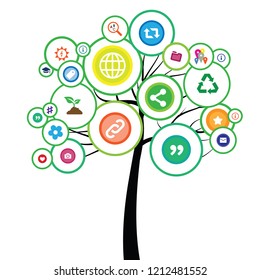 vector illustration of tree with social networks and internet icons for media ecology concept