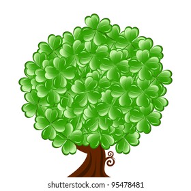 Vector illustration of a  tree for St. Patrick's Day with four leaf clover isolated on white background.