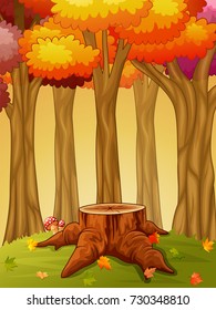 Vector illustration of Tree stump and mushroom in the autumn forest