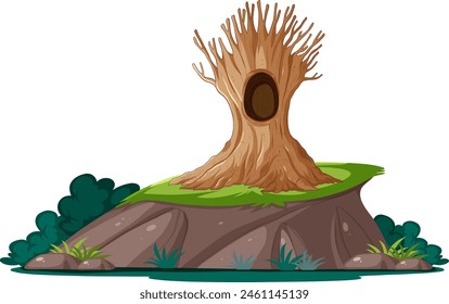 Vector illustration of a tree stump on rocks