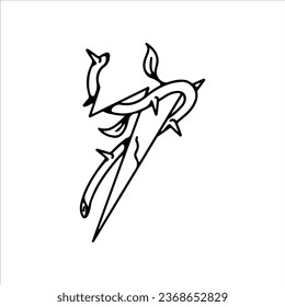 vector illustration of tree twigs with outline leaves