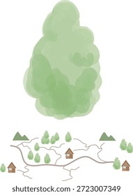  Vector illustration of a tree with uneven colors drawn with a water-based marker pen