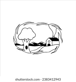 vector illustration of tree view with house