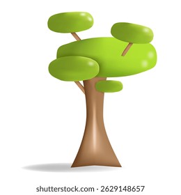 Ilustración vectorial de un árbol con una corona oval volumétrica en estilo 3D. Gráficos brillantes y minimalistas con coronas ovaladas verdes y un tronco y ramas marrones. El elemento es ideal para el diseño, infografía
