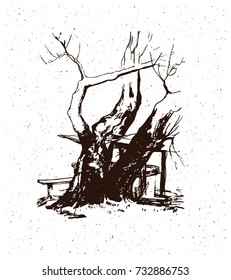 vector illustration of a tree at the well