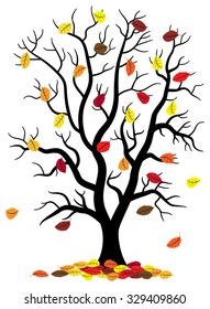 vector illustration of a tree who loses fall foliage