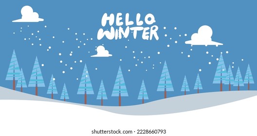  Vector illustration Tree Winter holiday  , blue trees pattern with blue isolate background , Hello Winter is coming holiday wallpaper background  