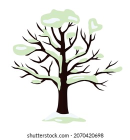 Vector illustration of a tree in winter on a white background.
