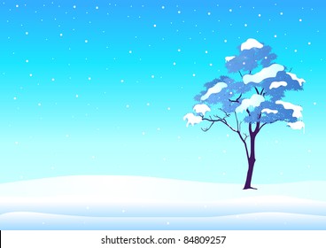 Vector illustration of a tree in wintertime