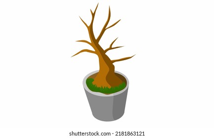 Vector illustration. A tree without leaves because its leaves fall in autumn in a flower pot. With a white background.