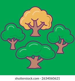 A vector illustration of a tree with yellow leaves on a green background