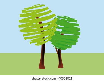 vector illustration of trees with blue sky