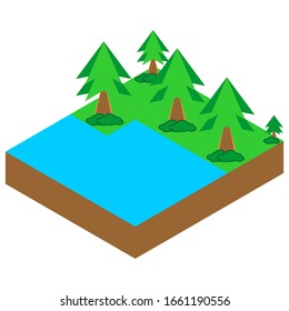 Dibujo vectorial de los árboles junto al lago