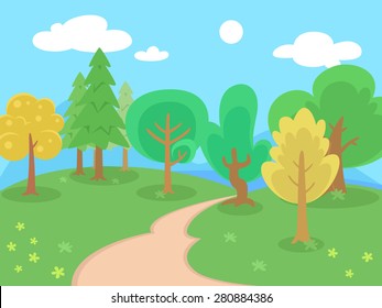 Vector Illustration, Trees and flowers and sea.