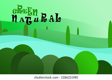 Ilustración vectorial de árboles, bosques, montañas, plantas, ríos. Imagen para fondo, tarjeta o cubierta