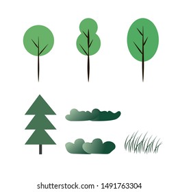Vector illustration of trees and green. Set.