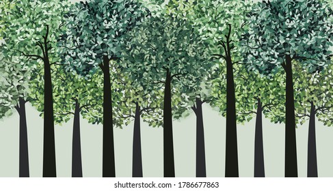 Vector illustration trees. Landscape background with forest
