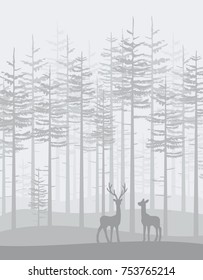 Vector illustration trees. Landscape background with forest