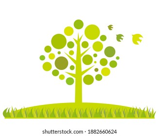 Vector illustration of trees and landscape. Birds.
