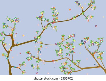 vector illustration of trees with leaves and blossoms