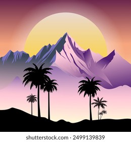Vector illustration of trees and mountains view.