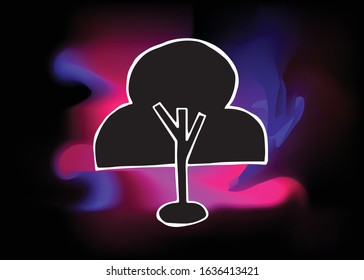 Vector Illustration of Trees Nature with Colorful Neon Background