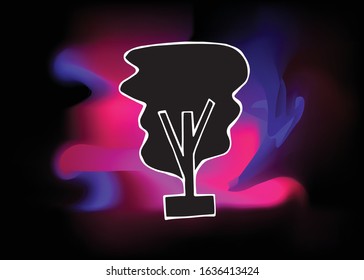 Vector Illustration of Trees Nature with Colorful Neon Background