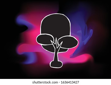 Vector Illustration of Trees Nature with Colorful Neon Background