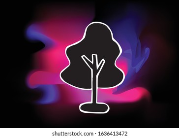 Vector Illustration of Trees Nature with Colorful Neon Background