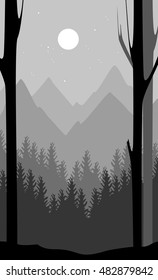 Vector illustration of trees with on edge of forest.