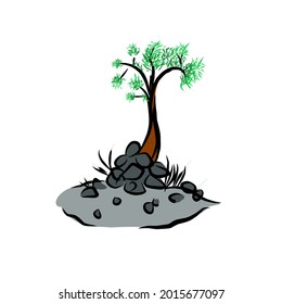 vector illustration of trees on rocks