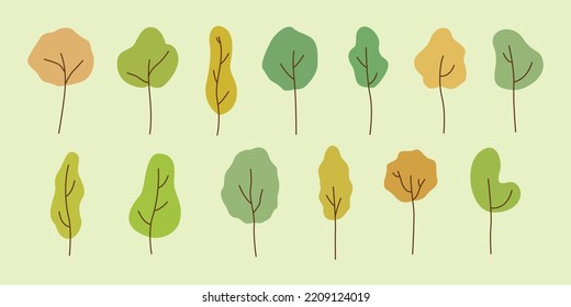 vector illustration of Trees and shrubs in flat style. cartoon forest tree vector.