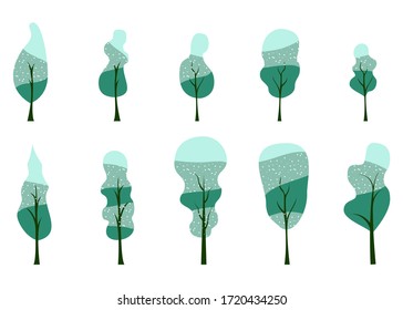 Vector illustration of trees tosca color, and added a pattern, flat design style, bundle