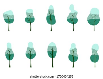 Vector illustration of trees tosca color, and added a pattern, flat design style, bundle