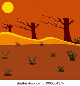 Vector illustration The trees without leaves and the moon shine