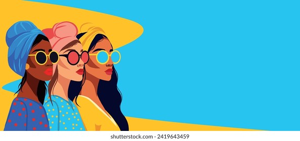 Vector illustration of trend bright color Women's Day. Holiday place for text. Vector concept of movement for gender equality and women's empowerment. Feminism