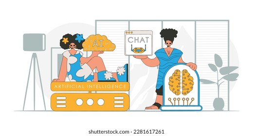 A vector illustration of a trendy, AI team of a guy and a girl.