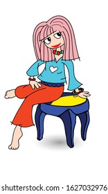 vector illustration of a trendy fashion style girl sitting on a bench