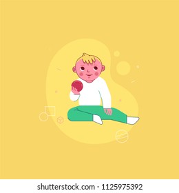 Vector illustration in trendy flat linear style - happy kid - cartoon character for infographics, banners, greeting card and cover and hero images